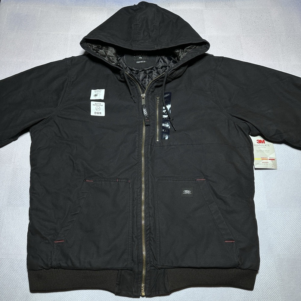 NEW Rugged Wear RW Canvas Work Jacket Mens 2XL Black 3M Insulated Comfort Hooded - Picture 2 of 15